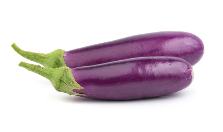 small eggplant next to larger eggplant